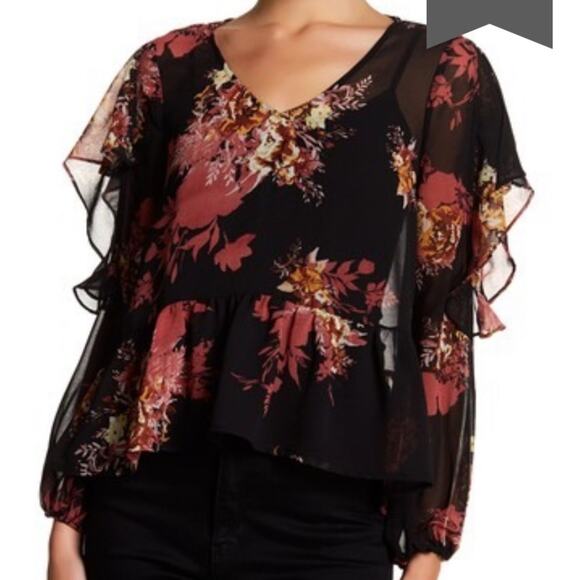 Halogen Floral Ruffle Cold Shoulder Blouse Size Large - Picture 1 of 6